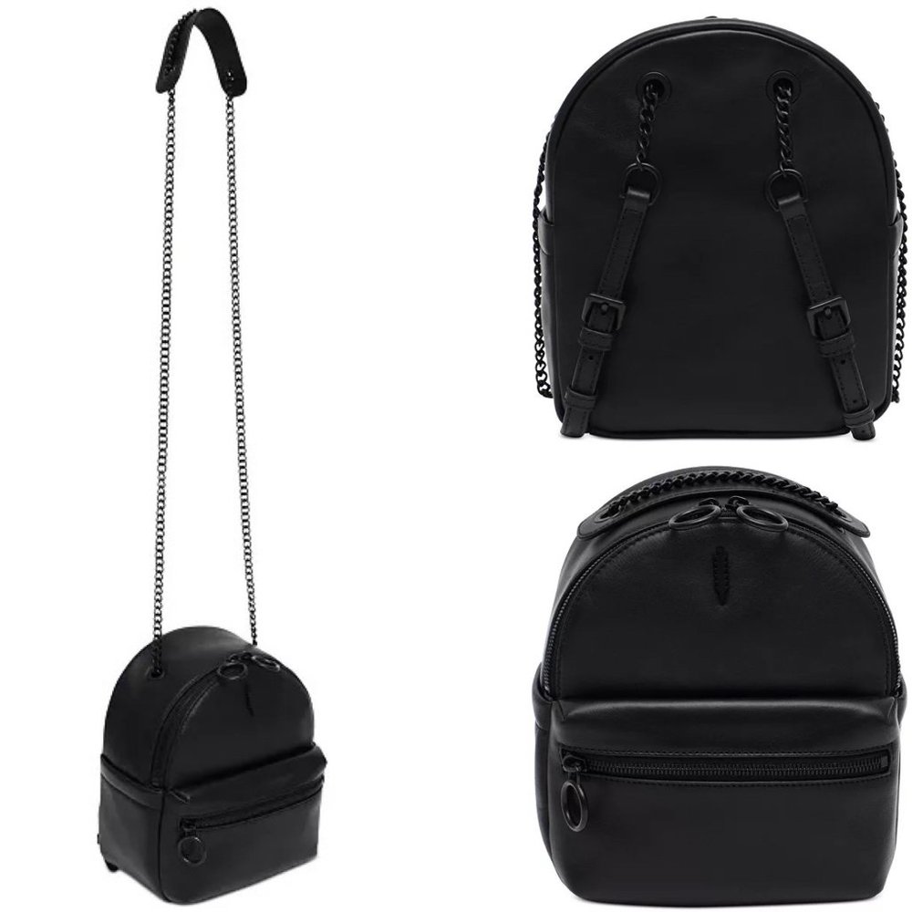 Thacker Marly Mini Leather Zippered Backpack Convertible Crossbody Bag Black